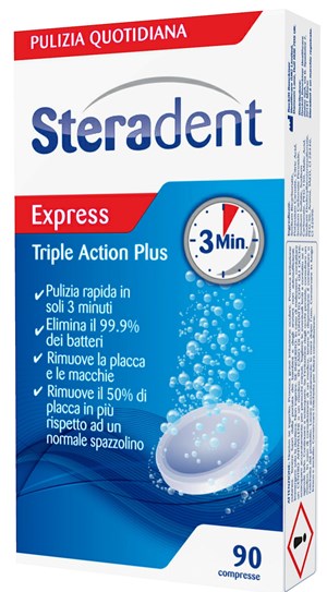 STERADENT TRIPLE ACTION PLUS 90 COMPRESSE PULENTI - Farmacianumberone.it