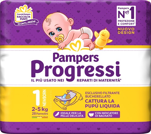 PAMPERS PROGRESSI NEWBORN PANNOLINO 1 2-5KG 28 PEZZI - Farmacianumberone.it