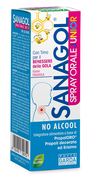 SANAGOL SPRAY JUNIOR PROPOLI FRAGOLA 20 ML - Farmacianumberone.it
