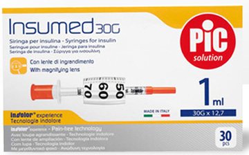 SIRINGA INSULINA PIC INSUMED 1 ML 100 UI AGO GAUGE 30 12,7 MM SENZA SPAZIO MORTO 30 PEZZI - Farmacianumberone.it