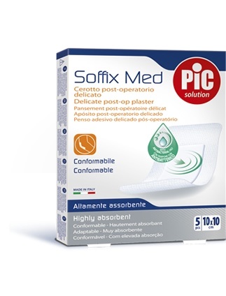 CEROTTO PIC SOFFIX MED IN TNT CON TAMPONE CENTRALE ASSORBENTE STERILE MONOUSO 10X10 CM ANTIBATTERICO 5 PEZZI - Farmacianumberone.it