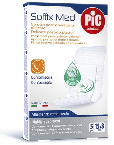 CEROTTO PIC SOFFIX MED IN TNT CON TAMPONE CENTRALE ASSORBENTE STERILE MONOUSO 15X8 CM ANTIBATTERICO 5 PEZZI - Farmacianumberone.it