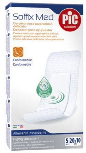 CEROTTO PIC SOFFIX MED IN TNT CON TAMPONE CENTRALE ASSORBENTE STERILE MONOUSO 10X20 CM ANTIBATTERICO 5 PEZZI - Farmacianumberone.it