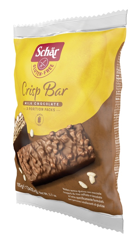 SCHAR CRISP BAR WAFERS CON NOCCIOLE RICOPERTI DI RISO SOFFIATO E CIOCCOLATO AL LATTE 3 PORZIONI DA 35 G - Farmacianumberone.it