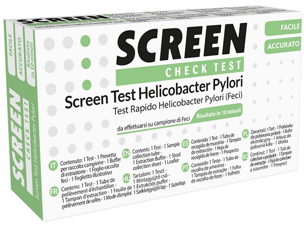 TEST RAPIDO PER L'INDIVIDUAZIONE DEGLI ANTIGENI HELICOBACTER PYLORI NELLE FECI UMANE SCREEN CHECK TEST HELICOBACTER/PYLORI - Farmacianumberone.it