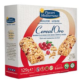PIACERI MEDITERRANEI CEREALORO BARRETTA DI RISO CON MAIS E MIRTILLI ROSSI 6 PEZZI DA 21,5 G - Farmacianumberone.it