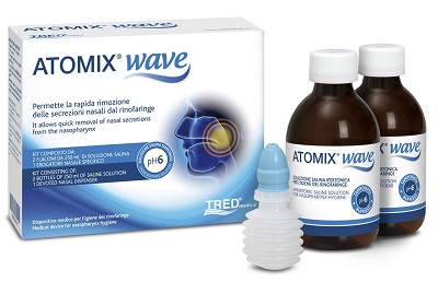 ATOMIX WAVE DISPOSITIVO PER IGIENE RINOFARINGEA ATOMIX SOLUZIONE SALINA 250 ML 2 PEZZI + TERMINALE NASALE + EROGATORE A SOFFIETTO - Farmacianumberone.it