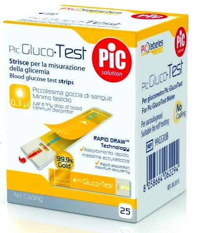 STRISCE MISURAZIONE GLICEMIA PIC GLUCOTEST 25 PEZZI - Farmacianumberone.it