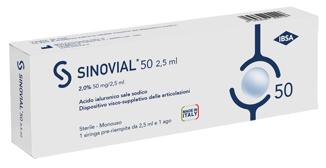SIRINGA INTRA-ARTICOLARE SINOVIAL 50 ACIDO IALURONICO 2% 50 MG/2,5 ML 1 FS + AGO GAUGE 21 1 PEZZO - Farmacianumberone.it