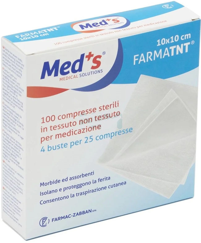GARZA COMPRESSA MEDS FARMATNT IN TESSUTO NON TESSUTO 10X10CM 100 PEZZI - Farmacianumberone.it