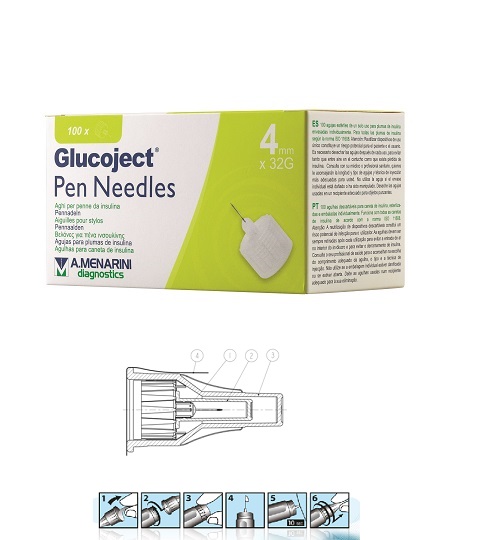 AGO PER PENNA DA INSULINA GLUCOJECT LUNGHEZZA 4 MM GAUGE 32 100 PEZZI - Farmacianumberone.it
