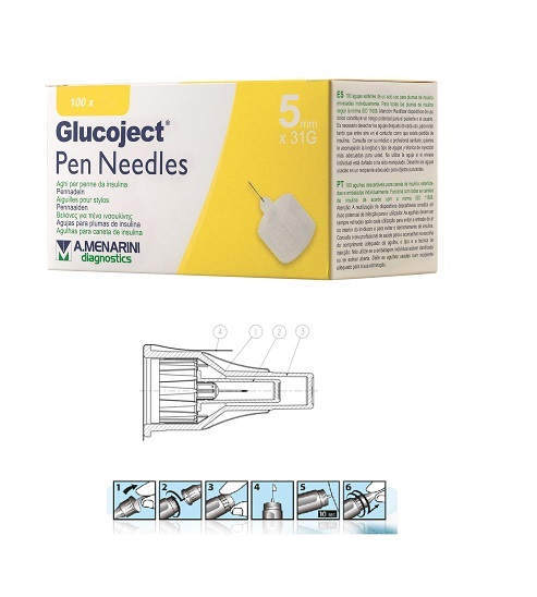 AGO PER PENNA DA INSULINA GLUCOJECT LUNGHEZZA 5 MM GAUGE 31 100 PEZZI - Farmacianumberone.it