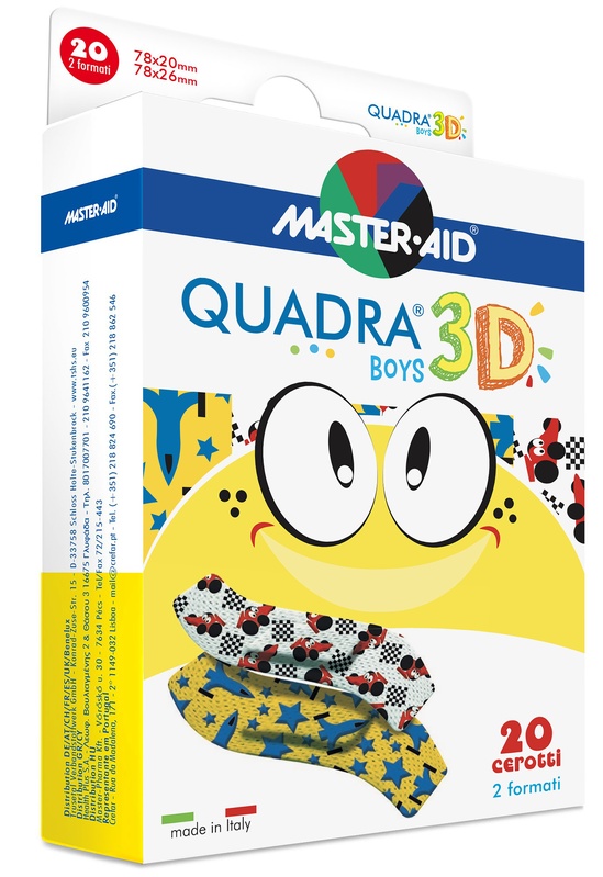 CEROTTO MASTER-AID QUADRA 3D BOYS 20 PEZZI ASSORTITI - Farmacianumberone.it