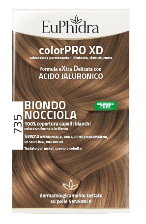 EUPHIDRA COLORPRO XD 735 BIONDO NOCCIOLA GEL COLORANTE CAPELLI IN FLACONE + ATTIVANTE + BALSAMO + GUANTI - Farmacianumberone.it