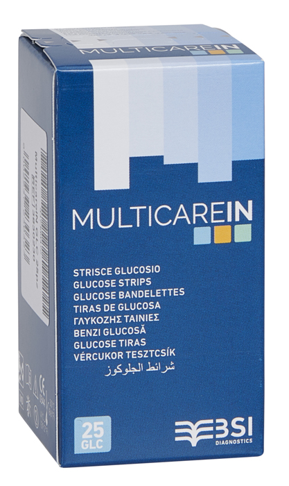 STRISCE MISURAZIONE GLICEMIA MULTICARE IN GLUCOSIO ELETTRODO 25 PEZZI - Farmacianumberone.it