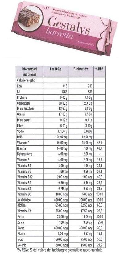 GESTALYS BARRETTA INTEGRATORE ALIMENTARE 50 GRAMMI* - Farmacianumberone.it