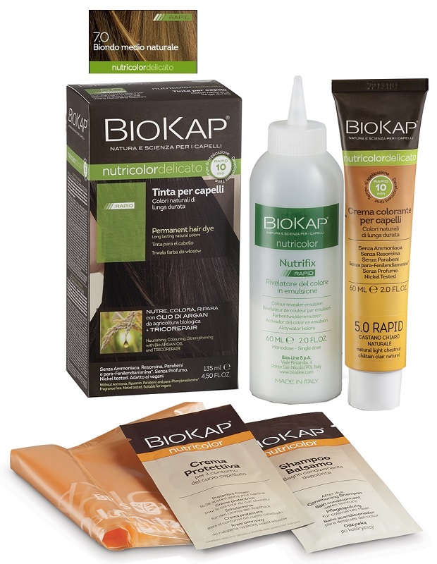 BIOS LINE  BIOKAP NUTRICOLOR DELICATO RAPID TINTA 7,0 BIONDO MEDIO NATURALE 135 ML - Farmacianumberone.it