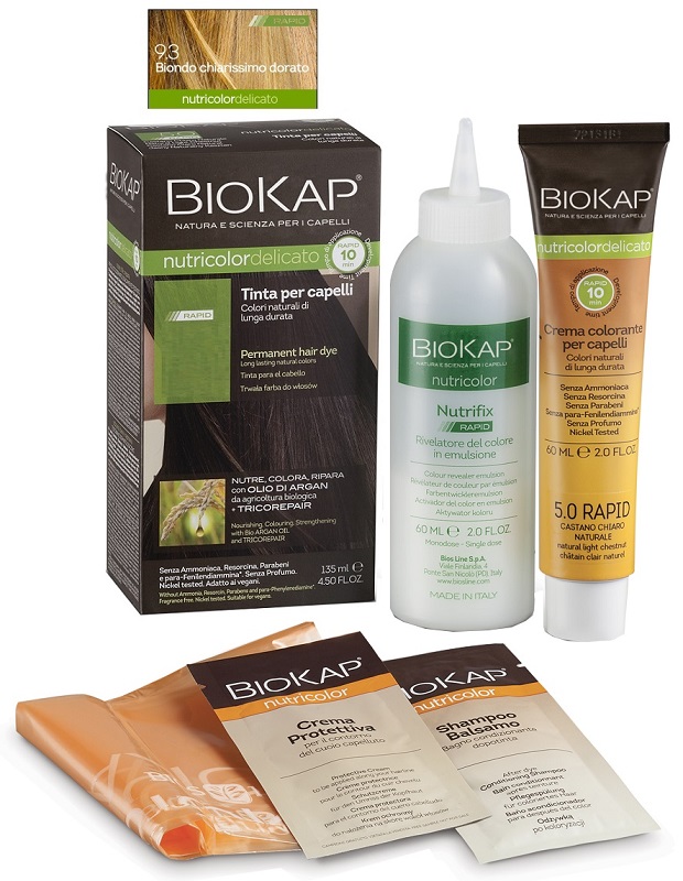 BIOS LINE  BIOKAP NUTRICOLOR DELICATO RAPID TINTA 9,3 BIONDO CHIARISSMO DORATO 135 ML - Farmacianumberone.it