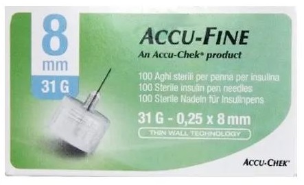 AGO PER PENNA DA INSULINA ACCU-FINE PEN NEEDLE ACCU-CHEK GAUGE 31 X 8MM 100 PEZZI - Farmacianumberone.it