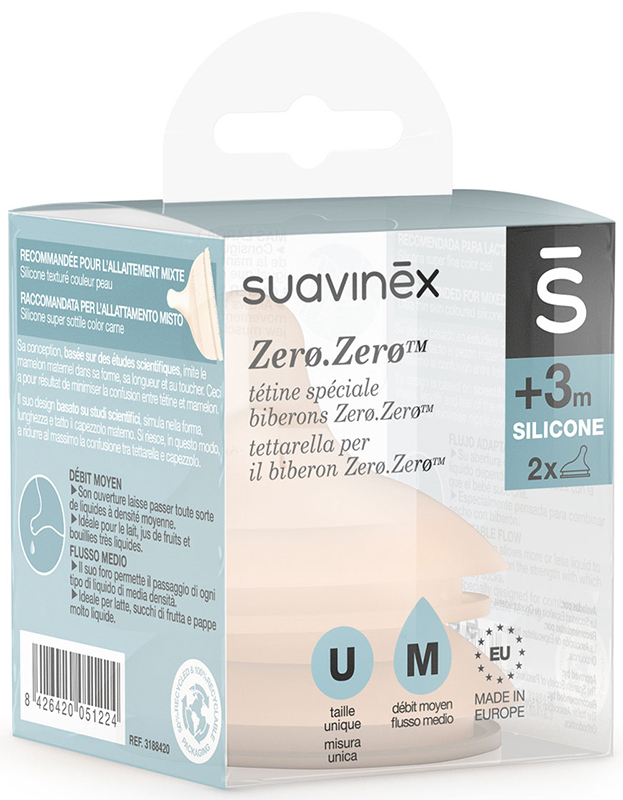 SUAVINEX ZERO ZERO TETTARELLA BIBERON ANTICOLICA M FLUSSO MEDIO 2 PEZZI - Farmacianumberone.it