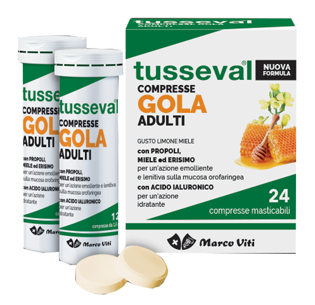 TUSSEVAL GOLA ADULTI 24 COMPRESSE MASTICABILI LIMONE E MIELE - Farmacianumberone.it