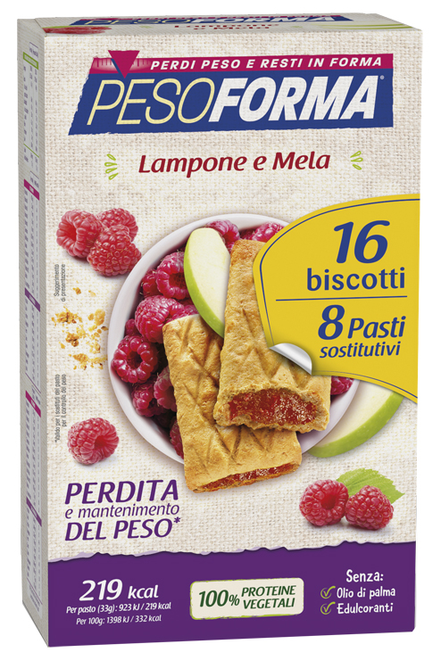 PESOFORMA BISCOTTI LAMPONE E MELA 16 BISCOTTI X 33G 8 PASTI SOSTITUTIVI - Farmacianumberone.it