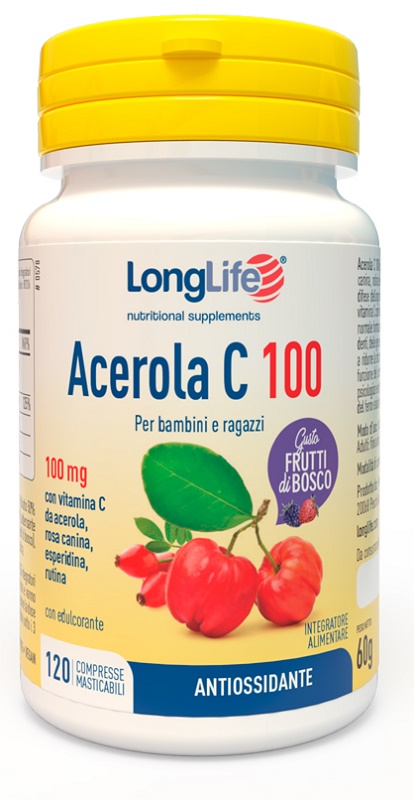 LONGLIFE ACEROLA C100 FRUTTI DI BOSCO 120 COMPRESSE MASTICABILI - Farmacianumberone.it
