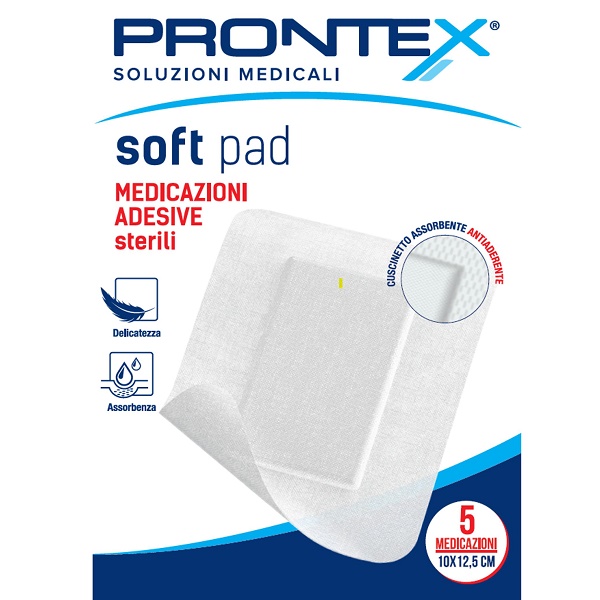 MEDICAZIONE ADESIVA STERILE PRONTEX SOFT PAD 10X12,5 CM 5 PEZZI - Farmacianumberone.it