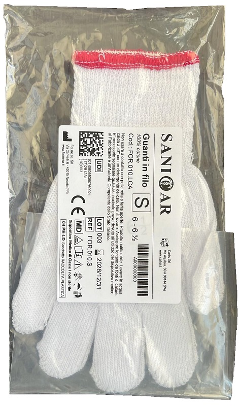 GUANTO IN COTONE SANICAR BIANCO SMALL 6/6,5 1 PAIO - Farmacianumberone.it