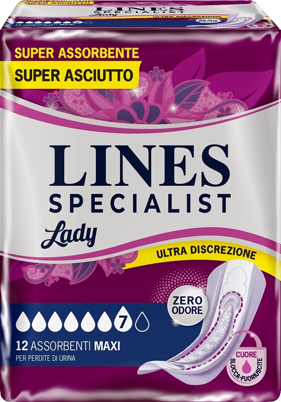 LINES SPECIALIST MAXI X 12 AUSILIO ASSORBENTE SAGOMATO UTILIZZABILE CON L'AUSILIO DI MUTANDA ELASTICIZZATA RIUTILIZZABILE - Farmacianumberone.it