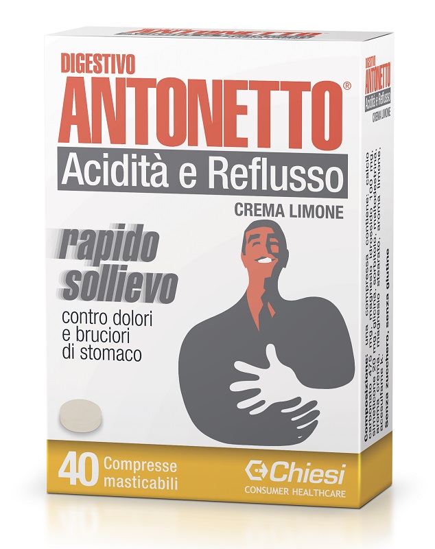 DIGESTIVO ANTONETTO ACIDITA' E REFLUSSO CREMA AL LIMONE 40 COMPRESSE MASTICABILI - Farmacianumberone.it