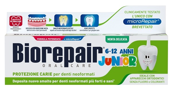 BIOREPAIR ORAL CARE JUNIOR 6-12 ANNI DENTIFRICIO PROTEZIONE ANTI CARIE SMALTO NEOFORMATO ALLA MENTA DELICATA 75 ML - Farmacianumberone.it