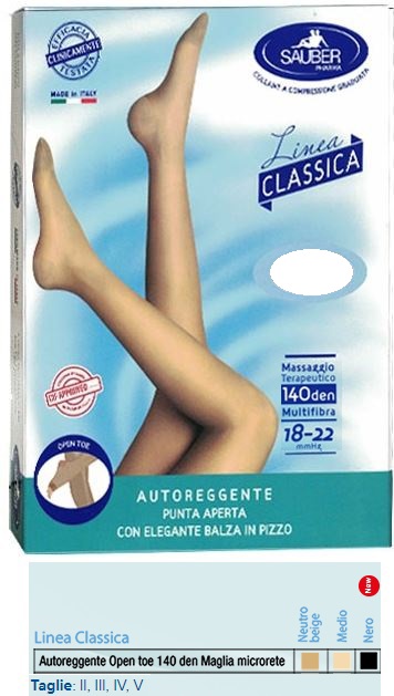 SAUBER AUTOREGGENTE OPEN TOE MAGLIA MICRORETE 140 DEN COLORE NEUTRO BEIGE TAGLIA 3 LINEA CLASSICA - Farmacianumberone.it
