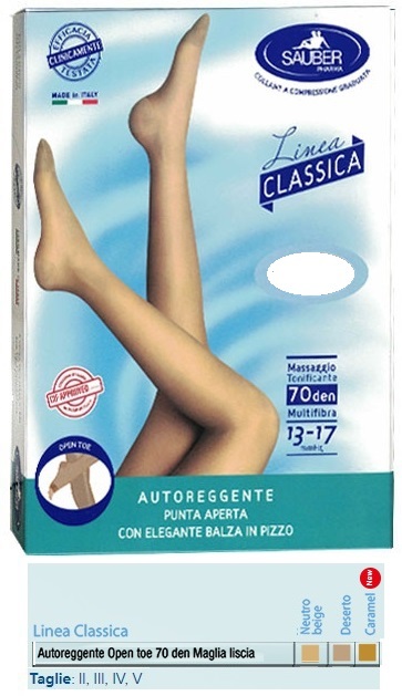 SAUBER AUTOREGGENTE OPEN TOE MAGLIA LISCIA 70 DEN COLORE NEUTRO BEIGE TAGLIA 5 LINEA CLASSICA - Farmacianumberone.it