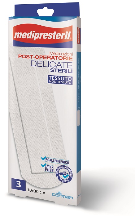 MEDICAZIONE POST OPERATORIA MEDIPRESETERIL DELICATA TNT 10X30CM 3 PEZZI - Farmacianumberone.it