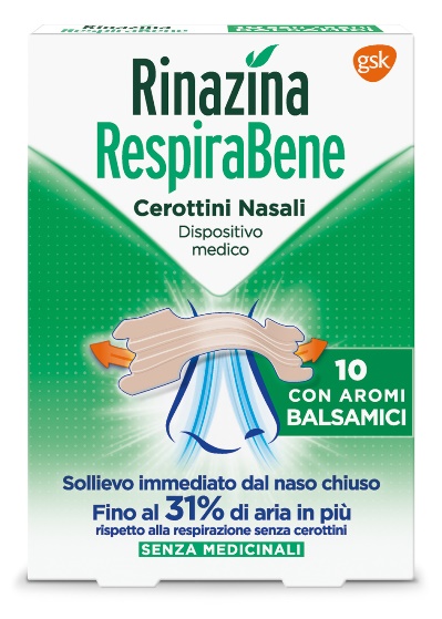 RINAZINA RESPIRABENE CEROTTI NASALI CON AROMI BALSAMICI CARTON 10 PEZZI - Farmacianumberone.it
