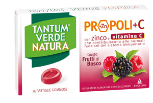TANTUM VERDE NATURA PROPOLI+C CON ZINCO E VITAMINA C 15 PASTIGLIE GOMMOSE GUSTO FRUTTI DI BOSCO - Farmacianumberone.it
