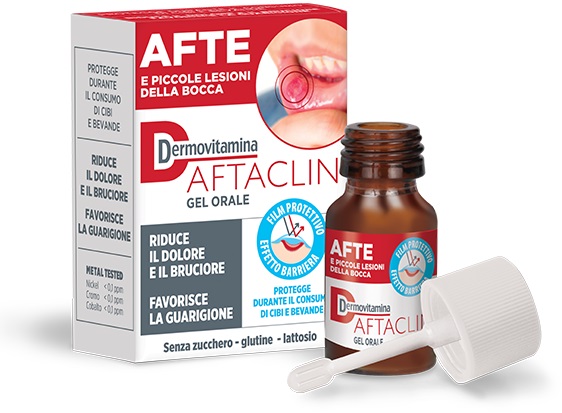 DERMOVITAMINA AFTACLIN GEL ORALE 7 ML CONTRO DOLORE E BRUCIONE SENZA ZUCCHERO E SENZA GLUTINE - Farmacianumberone.it