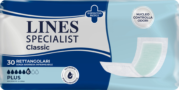 PANNOLONE RETTANGOLARE LINES SPECIALIST CLASSIC SENZA BARRIERA 30 PEZZI - Farmacianumberone.it