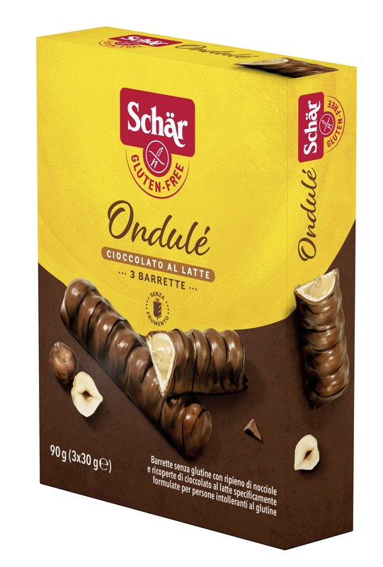 SCHAR ONDULE' BARRETTE CON RIPIENO DI NOCCIOLE RICOPERTE DI CIOCCOLATO AL LATTE 3 PORZIONI DA 30 G - Farmacianumberone.it