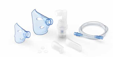 SOFFIO CUBE KIT ACCESSORI RICAMBIO CON AMPOLLA, BOCCAGLIO E FOCELLA NASALE, MASCHERA PEDIATRICA E ADULTI, TUBELLO E FILTRI DI RICAMBIO E BORSA PORTA ACCESSORI - Farmacianumberone.it