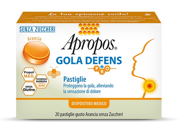 APROPOS GOLA DEFENS PRO 20 PASTIGLIE ARANCIA SENZA ZUCCHERO - Farmacianumberone.it