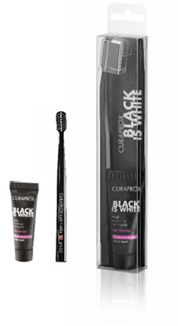 CURAPROX BLACK IS WHITE DENTIFRICI SBIANCANTI 1 DENTIFRICIO DA 10ML + 1 SPAZZOLINO - Farmacianumberone.it