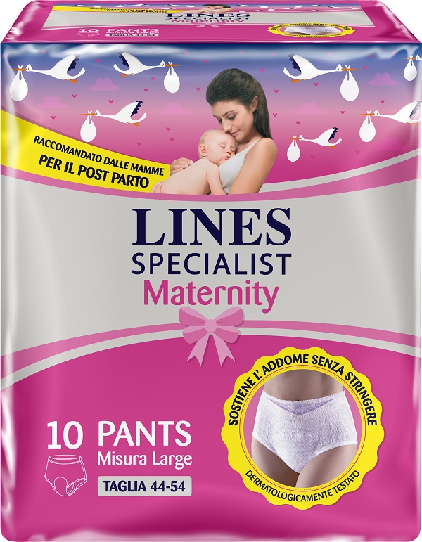 LINES SPECIALIST MATERNITY MUTANDINA ASSORBENTE PER PERDITE POST PARTO MISURA LARGE 10 PEZZI - Farmacianumberone.it