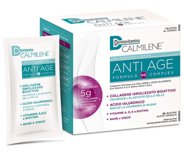 DERMOVITAMINA CALMILENE ANTIAGE IA A BASE DI COLLAGENE E ACIDO IALURONICO POLVERE 30 BUSTINE GUSTO VANIGLIA - Farmacianumberone.it