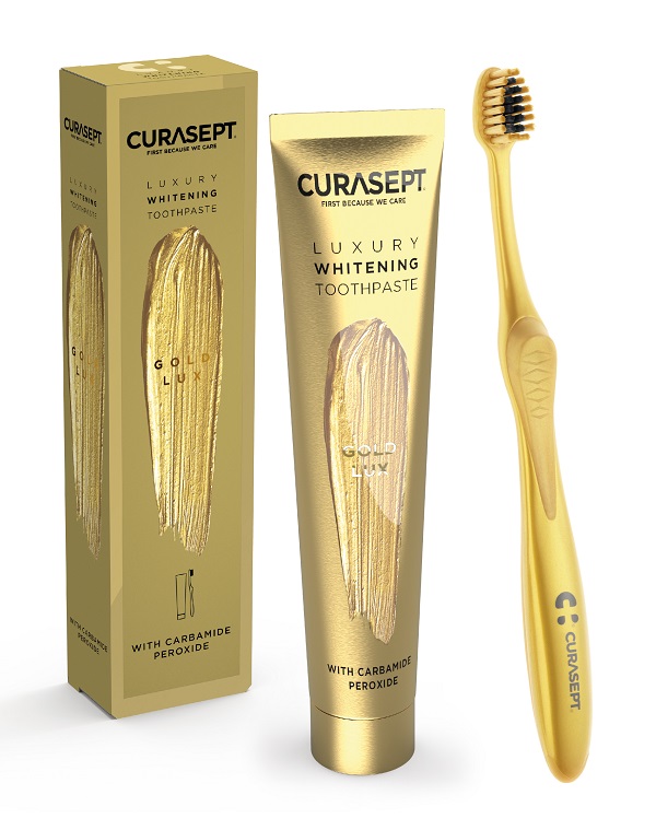 CURASEPT GOLD LUXURY WHITENING DENTIFRICIO 75 ML + SPAZZOLINO - Farmacianumberone.it