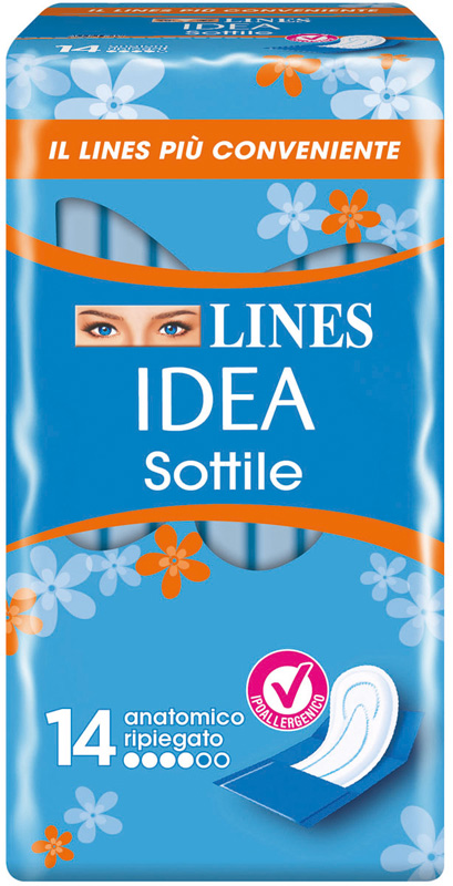 LINES IDEA ASSORBENTE SOTTILE RIPIEGATO ANATOMICO 14 PEZZI - Farmacianumberone.it