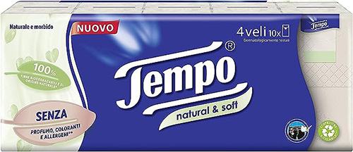TEMPO FAZZOLETTI NATURAL&SOFT 10 PEZZI DA 9 FAZZOLETTI - Farmacianumberone.it