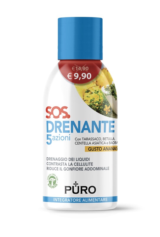 PURO DRENANTE 5 AZIONI CON BAOBAB GUSTO ANANAS 500 ML - Farmacianumberone.it