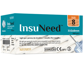 AGO PENNA SOMMINISTRAZIONE INSULINA INSUNEED GAUGE 31 8MM 100 PEZZI - Farmacianumberone.it